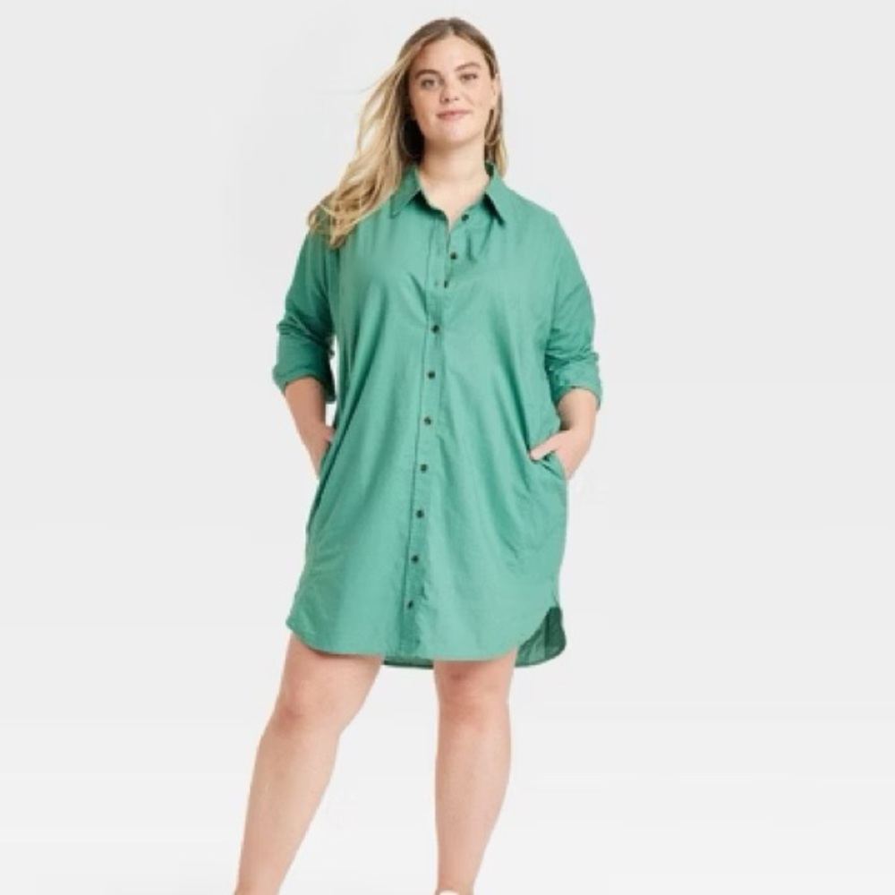 Universal Thread Green Button-Front Shirt Dress
